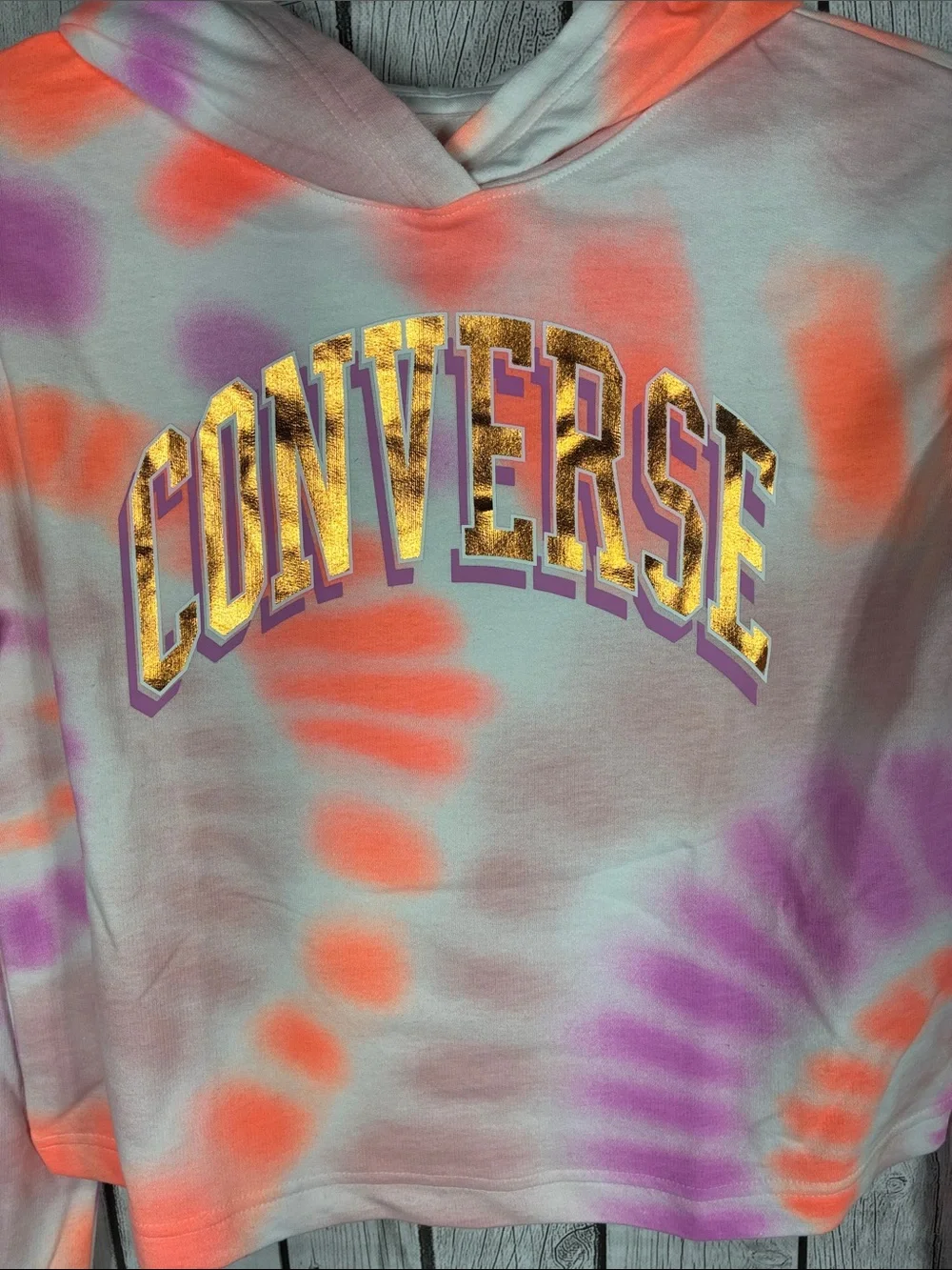 Converse Orange & Pink Tie-Dye Hoodie with Mint Green Logo Tee Size Large